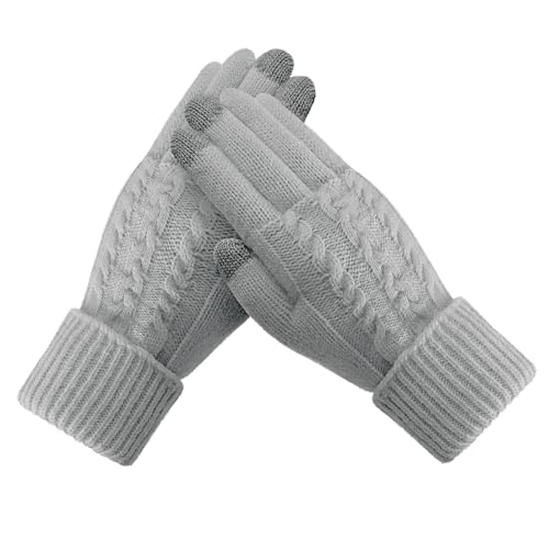 Fullogo Winter Gloves for Women - Warm Gloves Women Knit Texting Touch Screen Gloves, Thick Fleece Lined Ladies Gloves, Soft Elastic Cuff Womens Gloves, Thermal Gloves for Women, Grey
