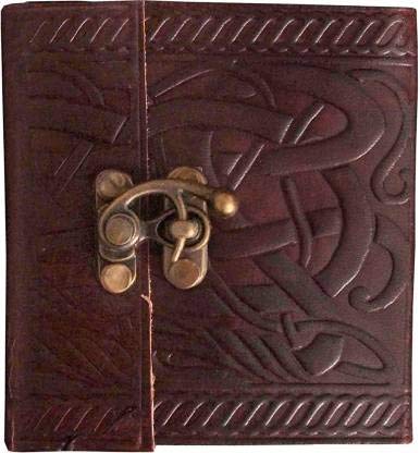 Journal en cuir gaufré marron fait main avec pierre précieuse 10x15 cm