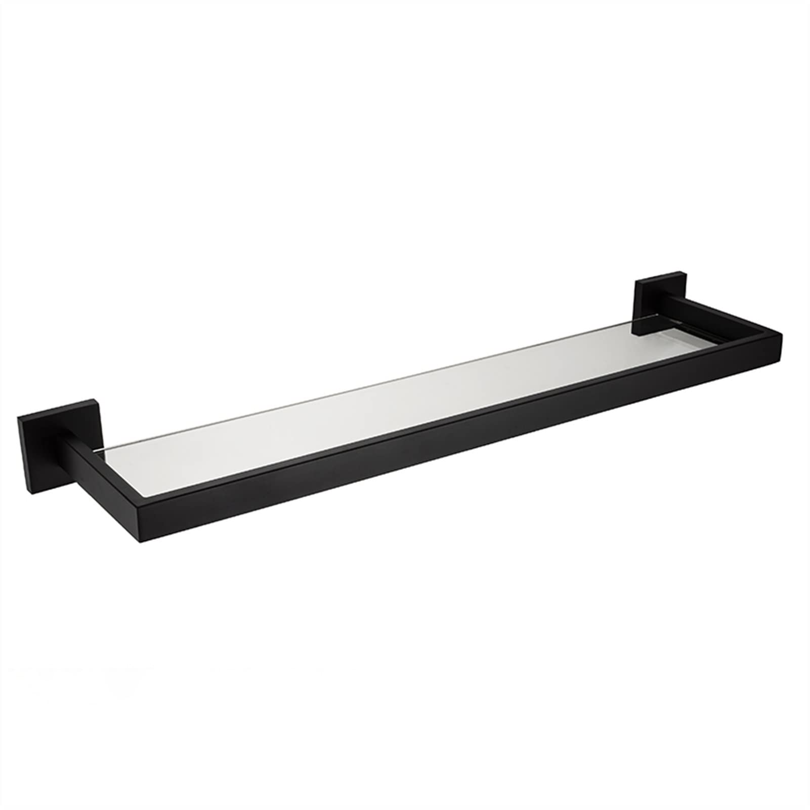 Estantes flotantes de pared y toallero negro para duchas modernas