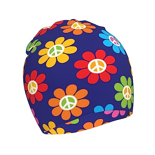 Hippie Peace Daisy Flower Kids Beanie Hats Warm Knit Beanie Cap Skull Caps Gifts Decor for Boys Girls White
