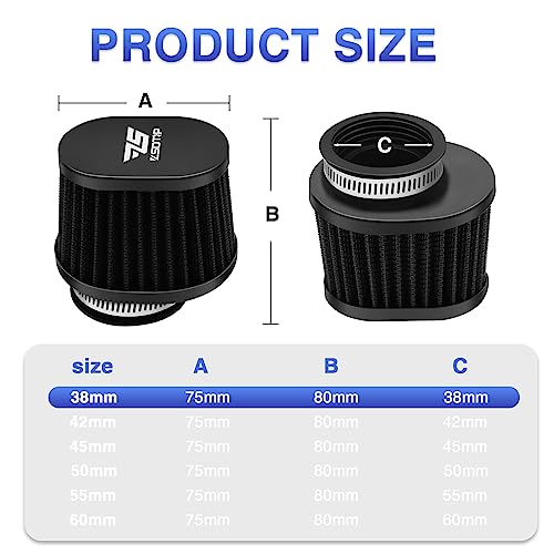 Image of 2PCS Motorcycle Air Filter Universal 38MM Replacement Engine Filter High Performance Air Filters Fit Motocross Carburetor Cleaner for Pit Bike Scooter Moped ATV (Black)