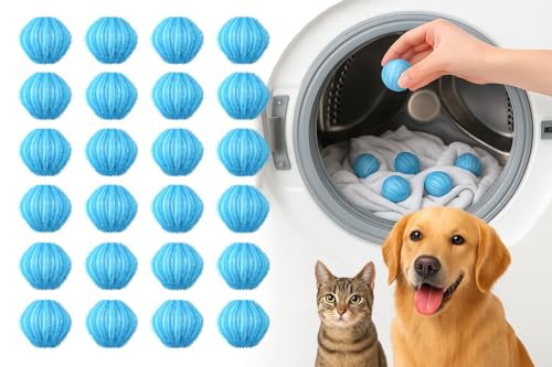 Bolas Lavadora Atrapa Pelos Mascota - Pack 24 Unidades | Recoge Pelos Lavadora Mascotas | Eliminador de Pelo Lavadora | Filtro Atrapapelos para Ropa Limpia y Sin Pelusas (Azul, Pack 24)