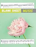  Blank Sheet Music Treble Clef Music Paper, Delicate pink peony flower light green background cover, 100 pages - Large(8.5 x 11 inches)