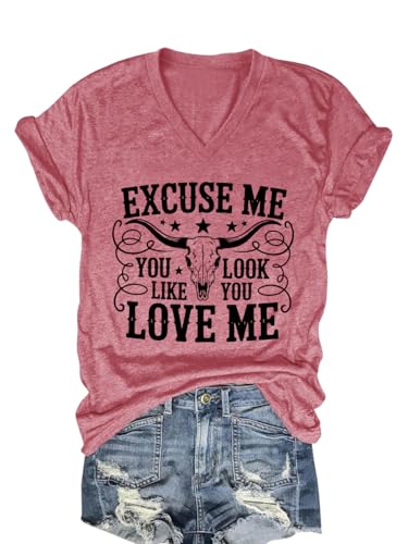 Women Country Music T Shirts Vintage Cowgirl Shirts Funny Western Nashville Graphic Tees Short Sleeve Trendy Tops(Pink L)