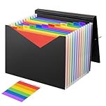 Accordion Expanding File Organiser,File Wallet with Colour Labels,13 Pockets Portable Filing Box Desktop Colored Folders Paper Document Paperwork Receipt Organisers A4 and Letter Size