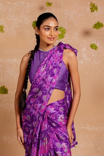 Image of MIRCHI FASHION Women Saree Chiffon Floral Printed | Breathable Festive Occasion Sari for Social Visits with Matching Blouse Piece