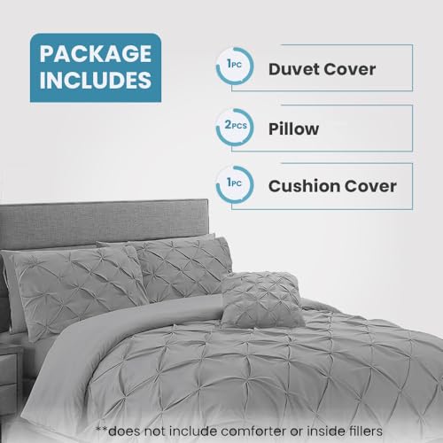 Aaryan Linen Pintuck Duvet Cover Sets - King Size Duvet Cover - Perfect King Size Bedding Sets with Pillow Cases & Complementary Pintuck Cushion Cover – Gray - Image 2