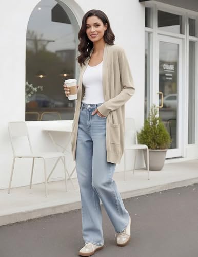 Image of GRACE KARIN Long Cardigan for Women Lightweight Open Front with Pockets | Oversized Cardigan Sweaters for Women, Soft Knit, Casual Fall Clothes, Layering Piece for Fall, Winter & Office Wear