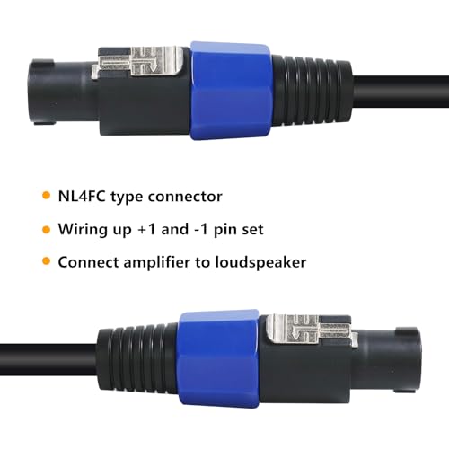 10 feet speakon to speakon cable compatible nl4fc port - 10ft studio stage speak-on cable with twist lock for pa dj live performance wire - 2 conductor