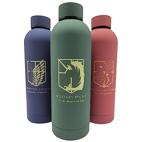 Botella de agua de acero inoxidable [500 ml],Termo para café y té 24 h frío, 13 h caliente, diseño Attack on Titan (Policía Military, verde)