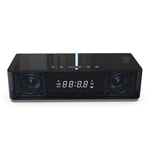 Digitaler Doppelwecker, Radiowecker mit dimmbarer LED, kabelloses Laden/USB-Laden/Bluetooth-Lautsprecher, 4000-mAh-Akku, 20FM-Radiosender