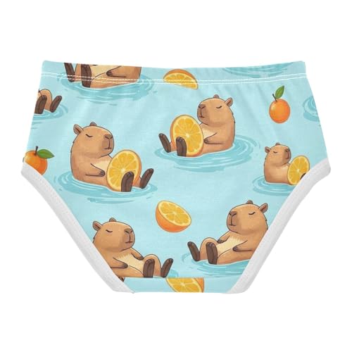 Toddler Girl Briefs, Cute Capybaras Oranges Cotton Underwear for Girls, 2–8 Years2