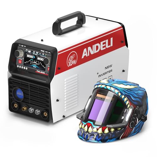 Image of ANDELI AC/DC Aluminum TIG WELDER with Pulse 110V/220V Dual Voltage TIG Welding Machine with Foot Pedal, 205Amp Cold Welding Machine Large LCD Digital Display TIG-205 PRO with welding helmet