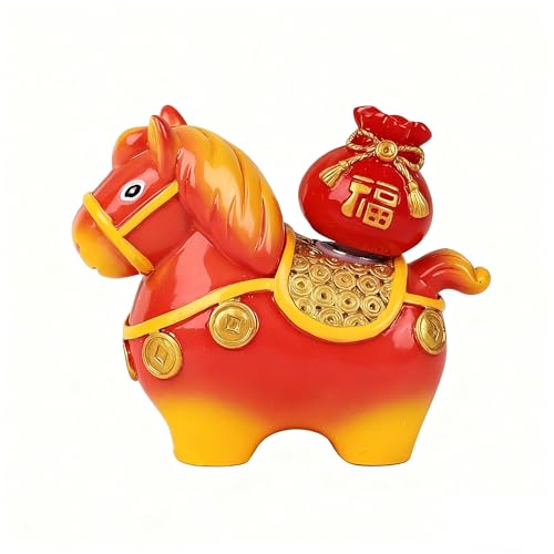 SOYBU 馬の置物 干支 うま 午年 ウマ 新年 置物 縁起物 お正月飾り 小物 卓上 オブジェ 樹脂製 おしゃれ 可愛い 面白い (レッド)