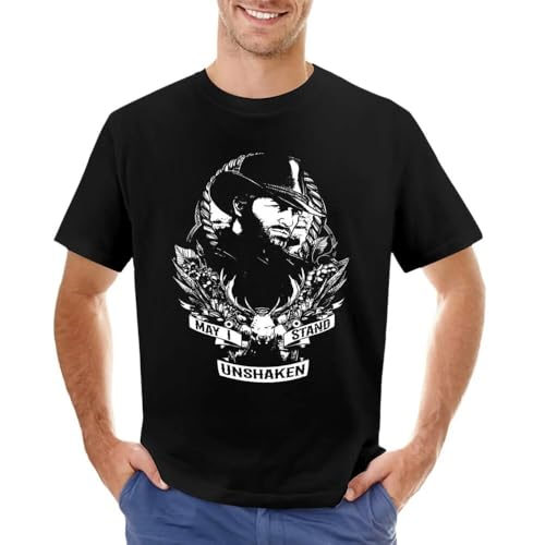 Arthur May I Stand Unshaken Rdr2 Style Morgan Gaming T-Shirt Tops Fitted t Shirts for Men Black M