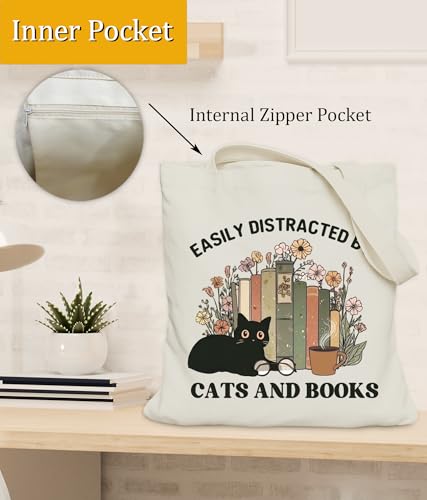Image of Cat Gifts Tote Bag for Women Girls, Cat Lover Gifts Tote Bag for Daughter Besties, Medium Size with Inner Pocket
