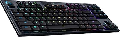 Logitech G915 LIGHTSPEED TKL Teclado Gaming Mecánico Inalámbrico con teclas GL-Táctil de bajo perfil, LIGHTSYNC RGB, Diseño ultradelgado, 40+ Horas duración de Batería, Disposición QWERTY US - Negro