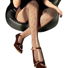 Women French Vintage Fishnet Pantyhose Rose Patterned Sheer Mesh Tights Side Hollow Out Striped Stockings Coffee