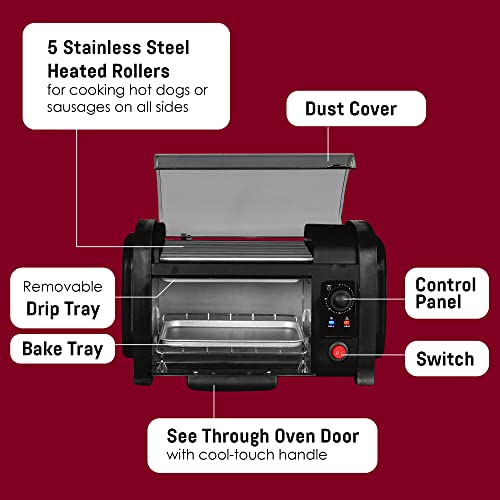 Elite Gourmet EHD-051BX Hot Dog Toaster Oven, 30-Min Timer, Stainless Steel Heat Rollers Bake & Crumb Tray, World Series Baseball, 4 Bun Capacity, Black by Elite Gourmet - Image 3