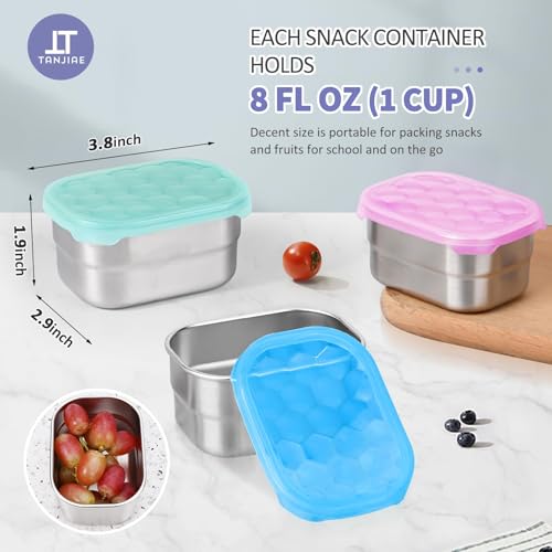 Image of Tanjiae Snack Pro - Small (1 CUP) Stainless Steel Snack Containers for Kids | Easy Open Leak Proof Food Containers with Silicone Lids - Perfect Metal Toddler Lunch Box for Daycare and School (8oz)