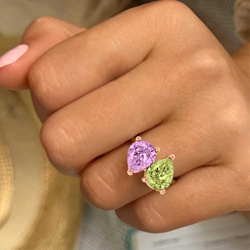 Birthstone rings Personalized Rings with 2 Birthstones Custom Engraved Ring Wedding Family Mother Days Birthday Jewelry Gifts For Women Grandma Mom Her Daughter Silver/10K/14K/18K Gold4