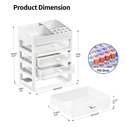 Artdot Storage Containers For Diamond Painting Accessories, Art Bead Organizer 4 Drawers With 192 Slots Storage Bottles And Diamond Painting Tools And Kits Rack With Funnel #TOP5