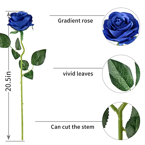 Flojery 10Pcs Royal Blue Silk Roses Artificial Rose Flowers Long Stem For Diy Wedding Bouquet Table Centerpiece Home Decor (Royal Blue) #TOP3