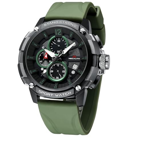 Image of MEGALITH Heavy Duty Watches for Men: Sport Military Analog Wrist Watch | 1 /10 Sec Chronograph, Large Face, Silicone, Waterproof Luminous, Black Everyday Watch, Work Outdoor,Gifts for Husband Father