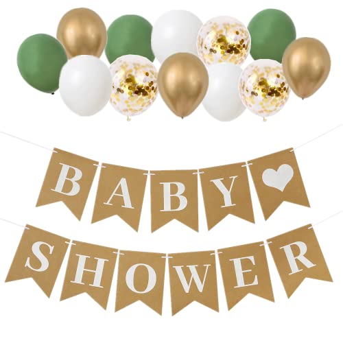 Baby Shower Banner Birthday Bunting Sage Green Gold for Birthday Party Decorations