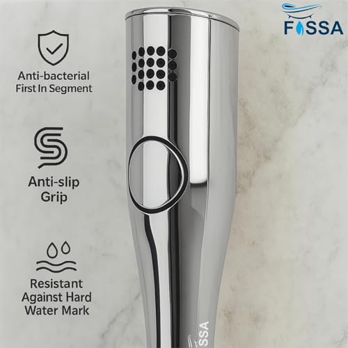 Image of Fossa Italian 1-Year Warranty ABS Health Faucet | Handheld Bidet Sprayer for Toilet | 1 Meter PVC Flexible Hose Pipe and Brass Connector & Wall Hook | Silver (Chrome Finish)