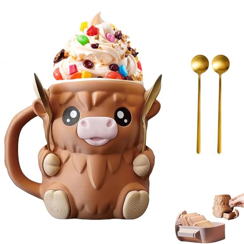 Kuh-Design Eisbecher-Halter mit Löffelhalterung – Isolierter 473-ml-Pint-Halter für EIS, Smoothies & Getränkedosen, mit verstecktem Fach & praktischem Griff – Geschenkidee für Tierfreunde & Genießer