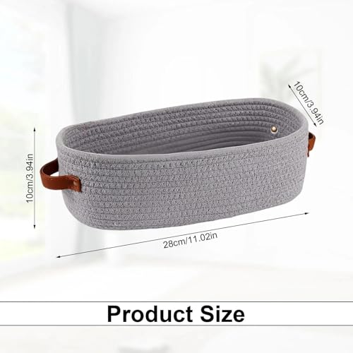 txuzong 2er Set Geflochtener Aufbewahrungskorb aus Baumwollseil - 28x10x10cm mit Ledergriff - Naturkorb in Grau & Khaki für Bad, Schlafzimmer, Küche & Regal - Stilvolle Aufbewahrungslösung