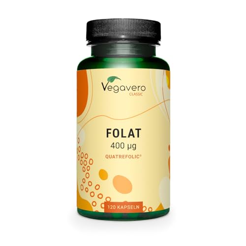 Folsäure 400μg Kapseln | Premium: Quatrefolic 5-MTHF Folat | Rohstoff aus Italien | Kinderwunsch - Schwangerschaft | Ohne Zusatzstoffe | Deutsche Produktion Vegavero