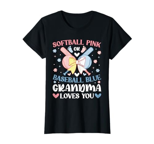 Softball Pink Baseball Blue Grandma Loves You Gender Reveal T-Shirt