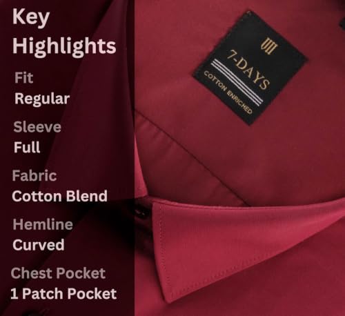 Image of 7-DAYS Men's Premium Formal Shirt - Cotton Rich, Regular Fit, Full Sleeve, with Pocket, Durable & Easy Care - Perfect for Office & Everyday Wear