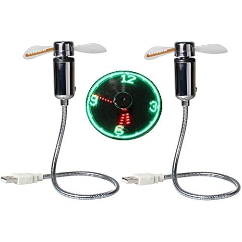 USB LED Clock Fan 90mm USB-Powered Portable Mobile USB Fan with Clock, LED Light Display Time, Mini Gooseneck Fan for Laptop Office Home Travel (2 PACK) Cover