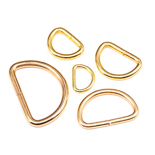 Swpeet 100Pcs Gold Assorted Multi-Purpose Metal D Ring Semi-Circular D Ring For Hardware Bags Ring Hand Diy Accessories - 1/2 Inch, 5/8 Inch, 3/4 Inch, 1 Inch, 5/4 Inch (Gold) #TOP6