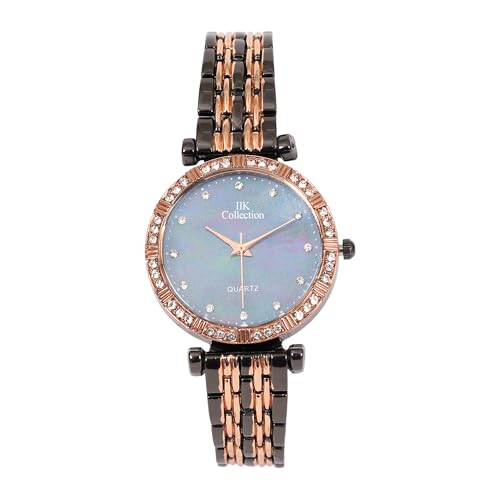 Image of IIK COLLECTION Watches for Women Round Studded Dial |Analogue Quartz Movemnet Ladies Watch|Long Battery Life|Stainless Steel Adjustable Bracelet Chain Strap|Double Lock Clasp Safety Watches for Girls
