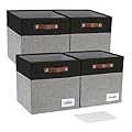Bagnizer Collapsible Fabric Storage Cube Bins with 2 Reinforced PU Handles, Foldable Storage Organizer Baskets for Closet, Shelves, Living Room | 13"x13"x13", 4 Pack, Black & Gray