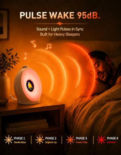 Image of Dekala Sunrise Alarm Clock for Heavy Sleepers with Pulse Wake, Sunset Sound Machine with Breathing Ambient Light, Loud Alarm for Bedrooms, Wake Up Light, Digital Color Display & 7 Themes, No App
