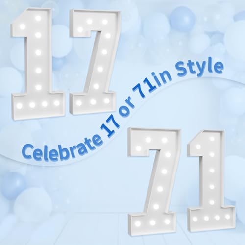 Image of imprsv Marquee Numbers Large 17th-Birthday Decorations: 4ft Light Up Number | Party Decor 71 Year Old Girl and Boy Birthday Decor Backdrop Anniversary Big Sign Balloon Number 17, 41 Pcs Accessory Set