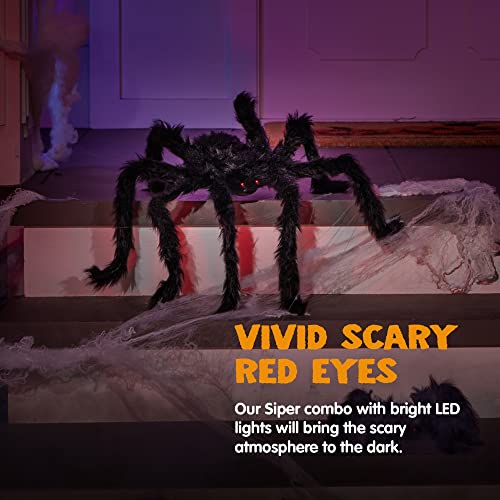 JOYIN 6 Packs Halloween Outdoor Decorations Giant Spiders Set, Halloween Decor Outside, Black Hairy Large Spider with Different Size for Lawn, Yard Decor (30", 30", 20", 20", 12", 12")3