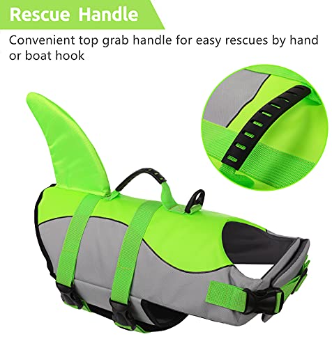 Asenku Dog Life Jacket Pet Life Safety Vest For Swimming Boating, Dog Shark Life Jackets Dog Lifesavers Swimsuits For Pool, Dog Water Floatation Vest For Small Medium Large Dogs, Green, Small #TOP2