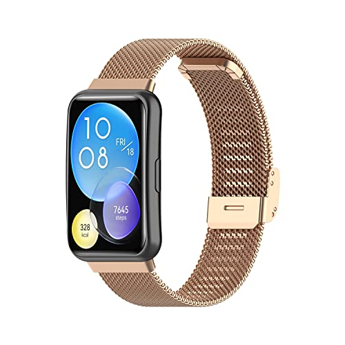 Rosok Bracelet Compatible avec Huawei Watch Fit 2 Bracelet de Montre en Acier Inoxydable Tissé pour Huawei Watch Fit 2 - Or Rose Cover