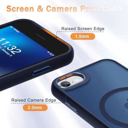 Image of YENAPOON for iPhone SE Case 2022(3rd) /2020(2nd), iPhone 8 /7 Case, Navy Blue | Fit for Magsafe, Screen Protector Included, Matte Magnetic Slim Phone Cover, Shockproof Protection Translucent Frosted Back
