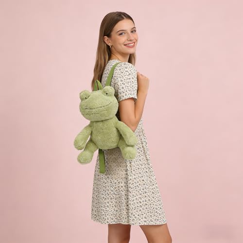 Image of Bycobecy Cute Frog Stuffed Animals Backpack for Women, Kawaii Frog Plush Backpack Fluffy Bag Novelty Purse with adjustable Strap (Green)