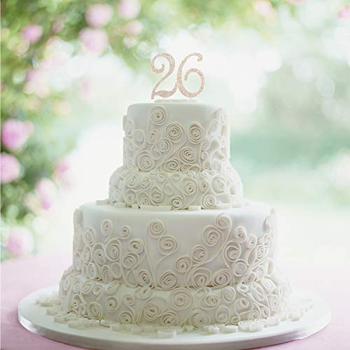 26 Years Birthday Cake Topper - New Best Crystal Rhinestone 26Th Wedding Anniversary Or 26 Years Old Cake Topper Party Decoration Gold #TOP3
