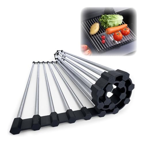 Escurreplatos extensible plegable ajustable de 37 x 29 cm, acero inoxidable, ahorra espacio, multiusos, escurridor de fregadero para cocina y cacto