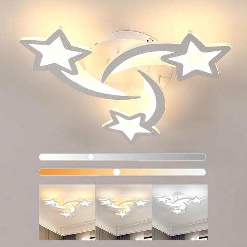 Osairous Lámpara de techo LED con control remoto, lámpara creativa de forma estelar para salón, lámpara de techo de 38W 3420LM, candelabro para dormitorio regulable de 3000K-6500K, blanco