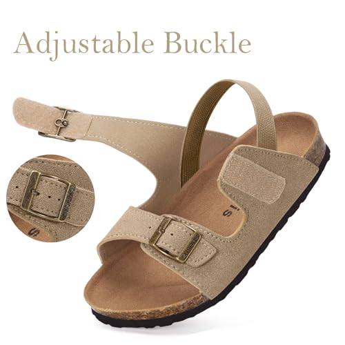 Image of ZUSERIS Kids Toddler Sandals Boys Girls Summer Slides | Soft Cork Footbed, Non-slip,Adjustable Straps,Comfort Suede Leather,Lightweight